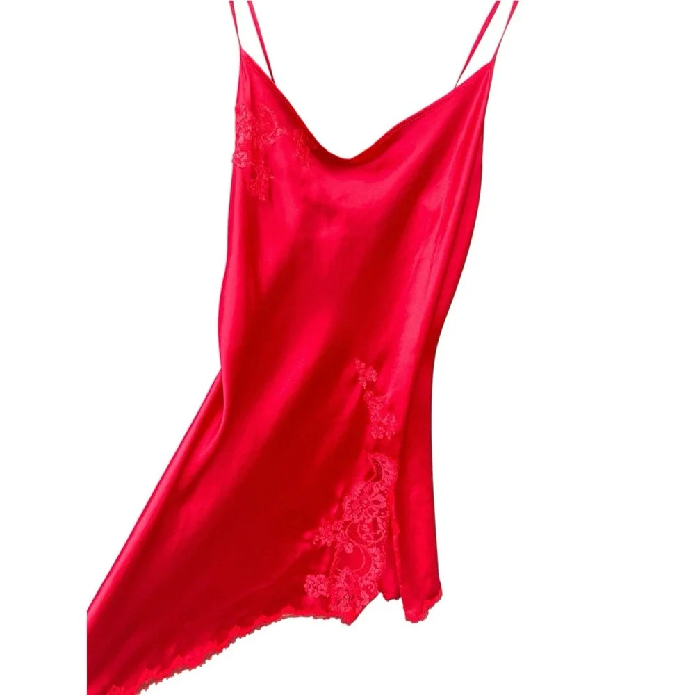 Victoria's Secret Vintage Y2K Red Lace Slip Dress Chemise Nightgown Size S